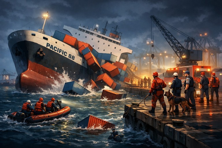 Insiden Kapal Pacific 88 di Jamrud Selatan: Peti Kemas Jatuh, Satu TKBM Masih Dicari