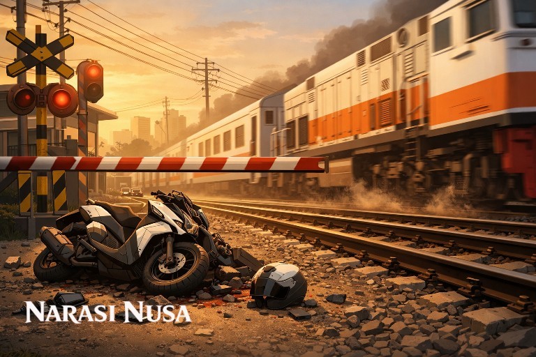 Pengendara Motor Tewas Tertabrak Kereta di Perlintasan Ahmad Yani Surabaya,Terobos Palang