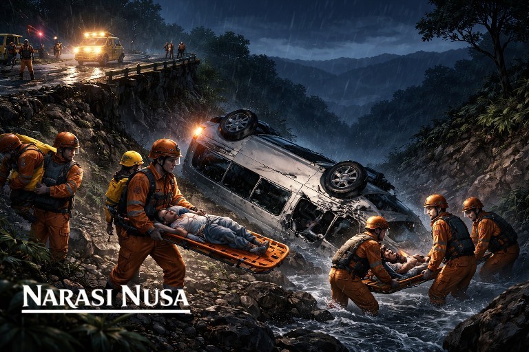 Elf Masuk Jurang di Majalengka, 6 Tewas: Sopir Diduga Mengantuk di Jalan Licin