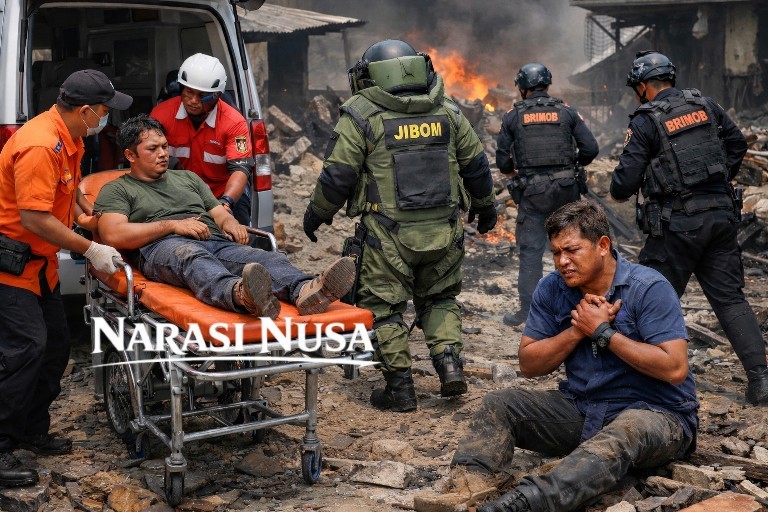 Ledakan di Waru Sidoarjo Saat Potong Besi, 2 Pekerja Terluka, Tim Jibom Brimob Diterjunkan