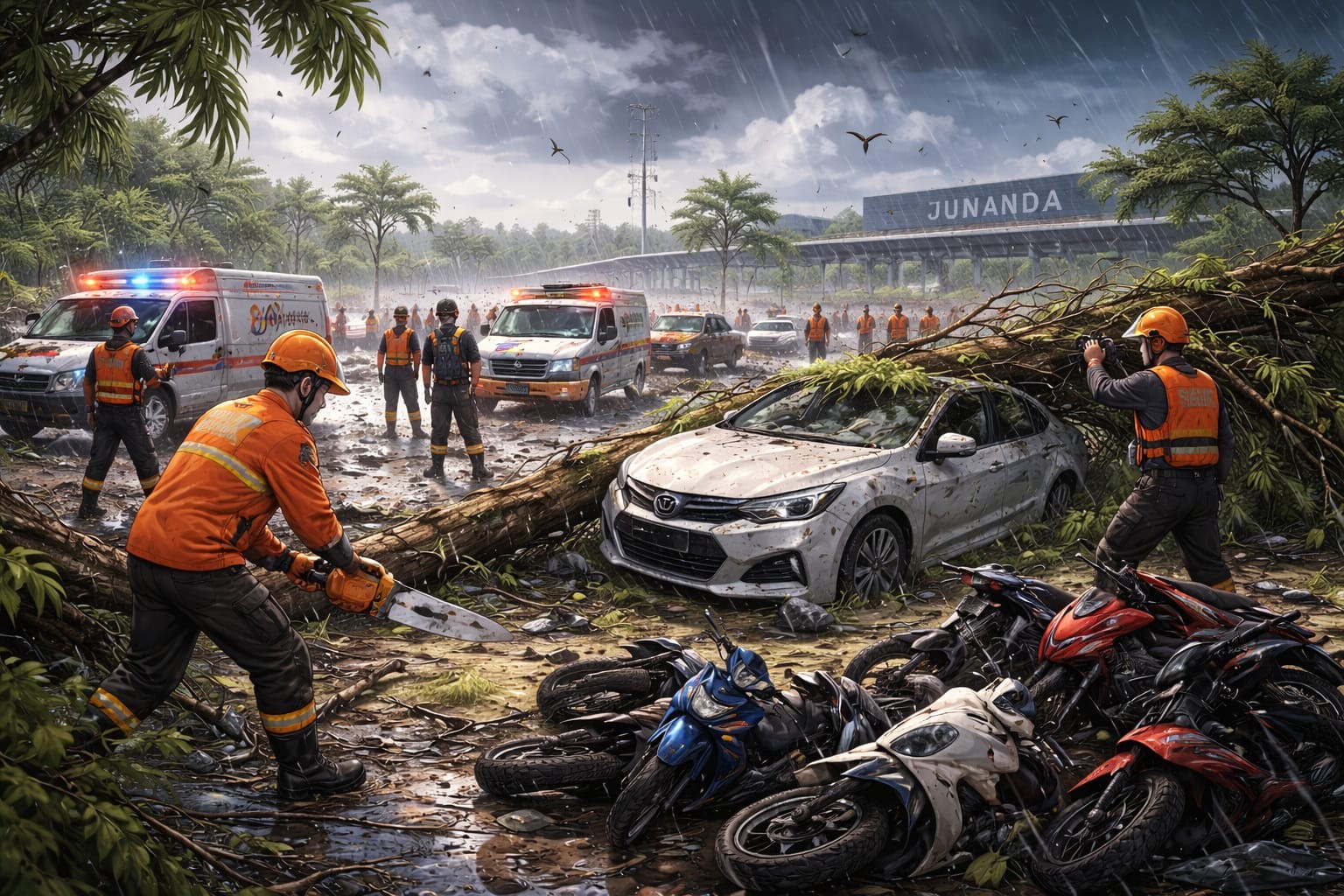 Puting Beliung Terjang Bandara Juanda, 10 Motor dan 1 Mobil Rusak