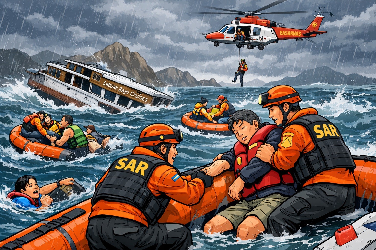 Pencarian Korban Kapal Wisata Tenggelam di Labuan Bajo Hadapi Cuaca Buruk