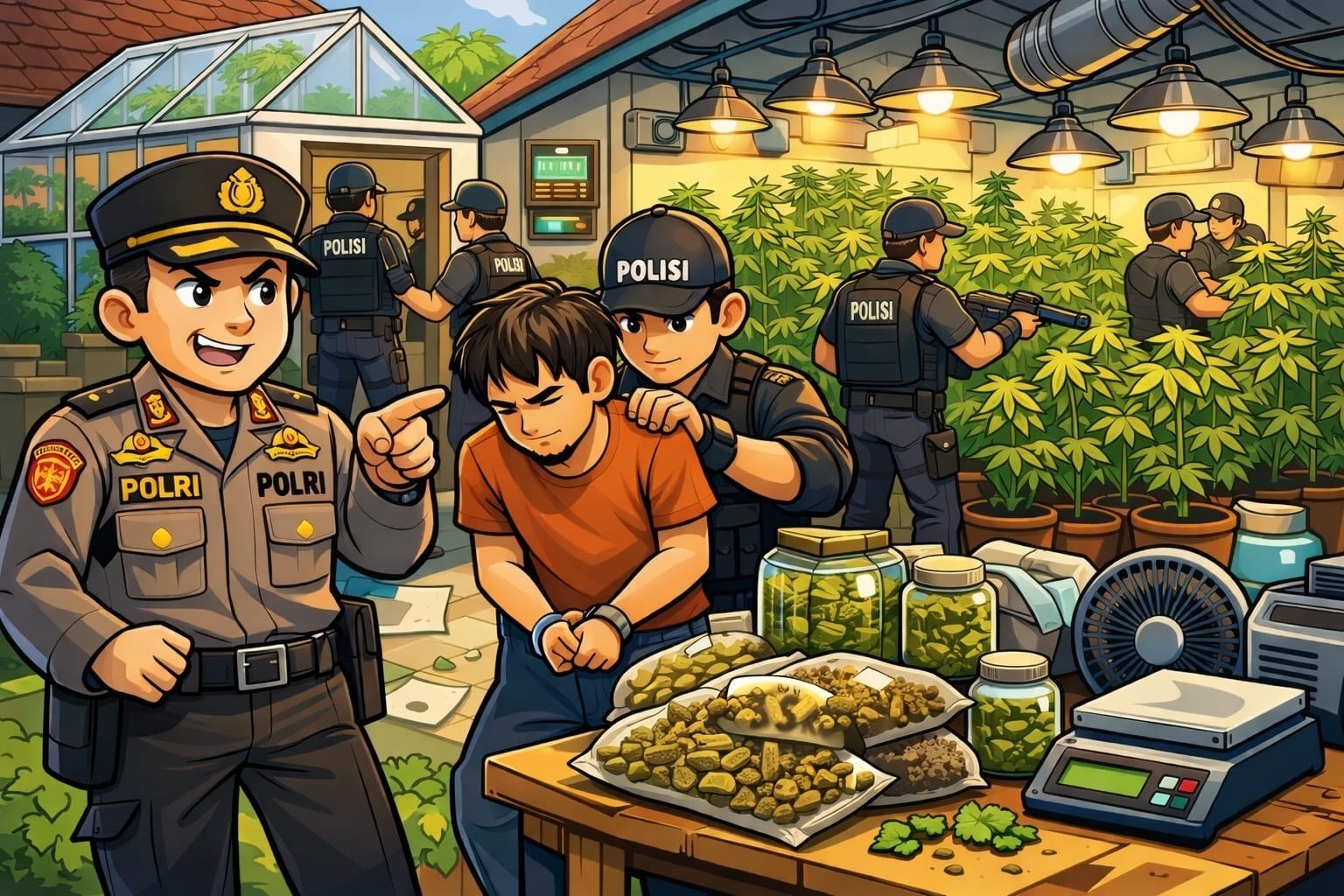 Polres Jombang Bongkar Budidaya Ganja di Rumah Kontrakan, 110 Batang Disita