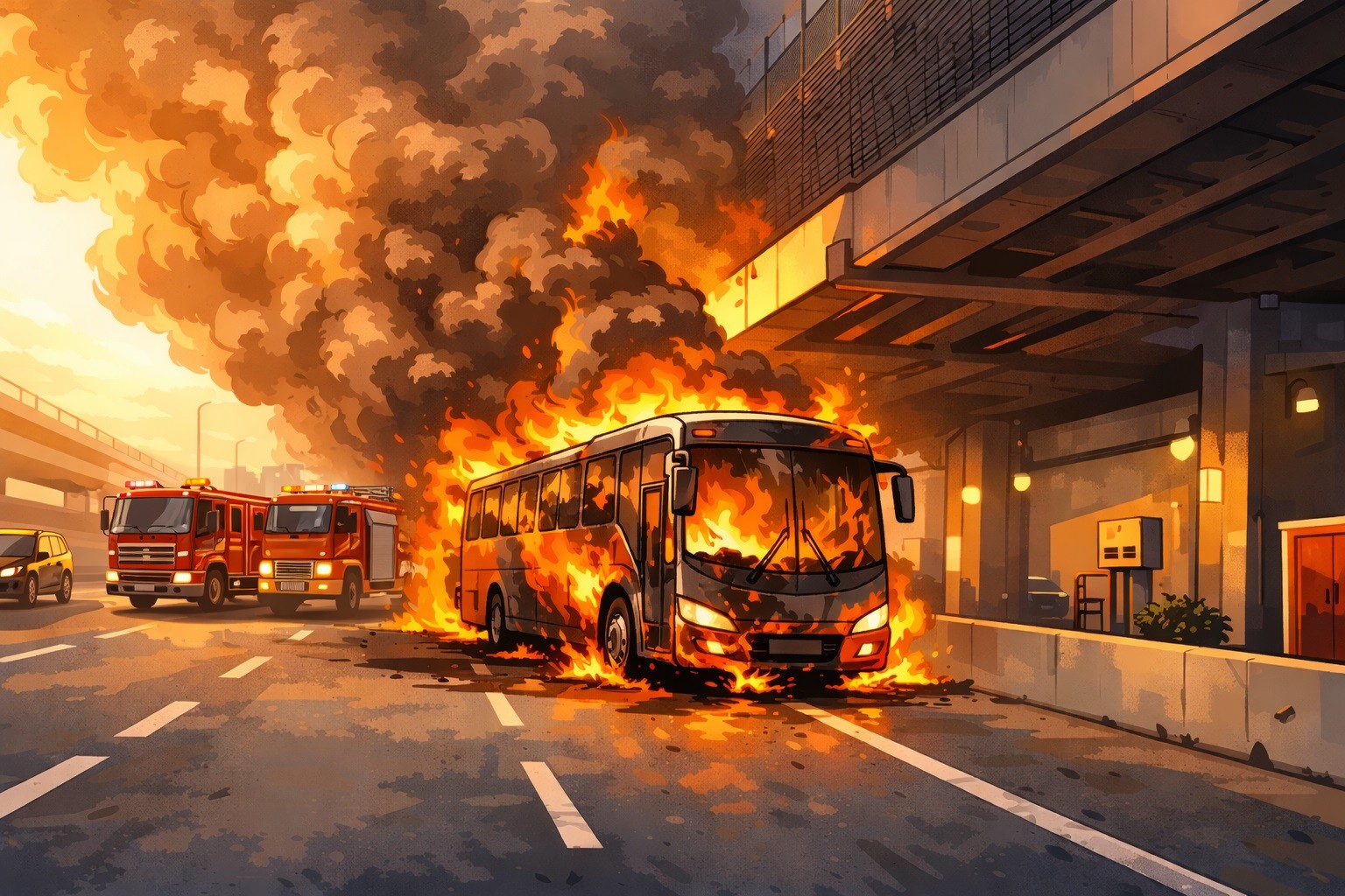 Bus Ziarah Asal Lampung Terbakar di Tol Jakarta–Cikampek, Seluruh Penumpang Berhasil Dievakuasi