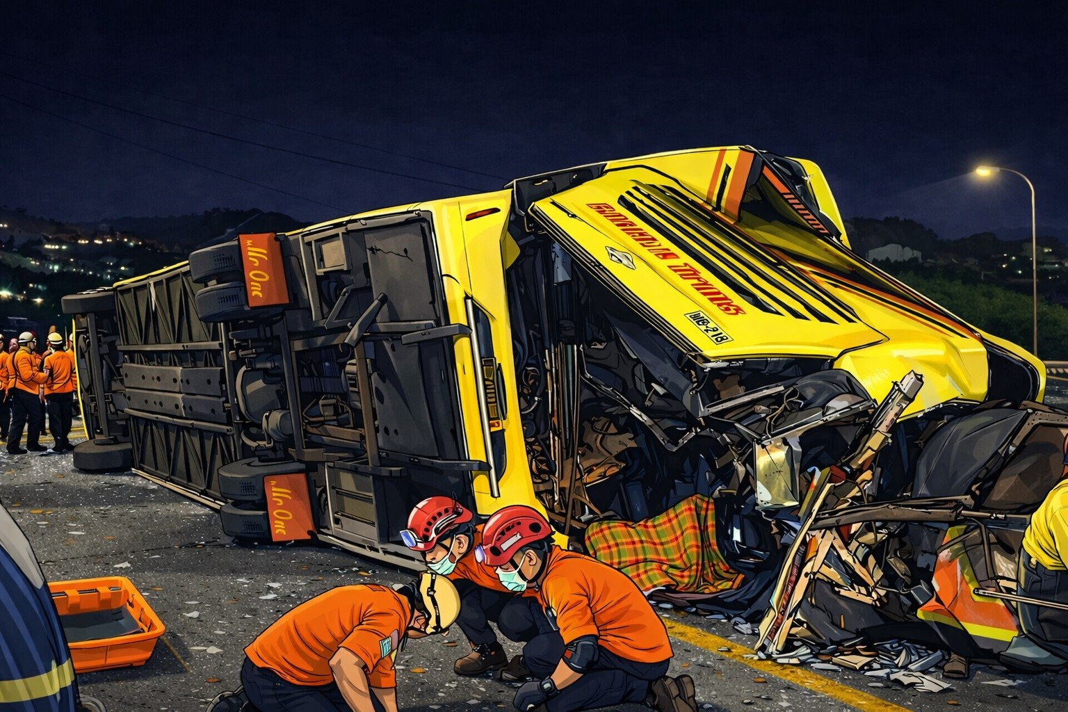 Bus Antar Kota Terguling di Exit Tol Krapyak Semarang, Belasan Penumpang Meninggal