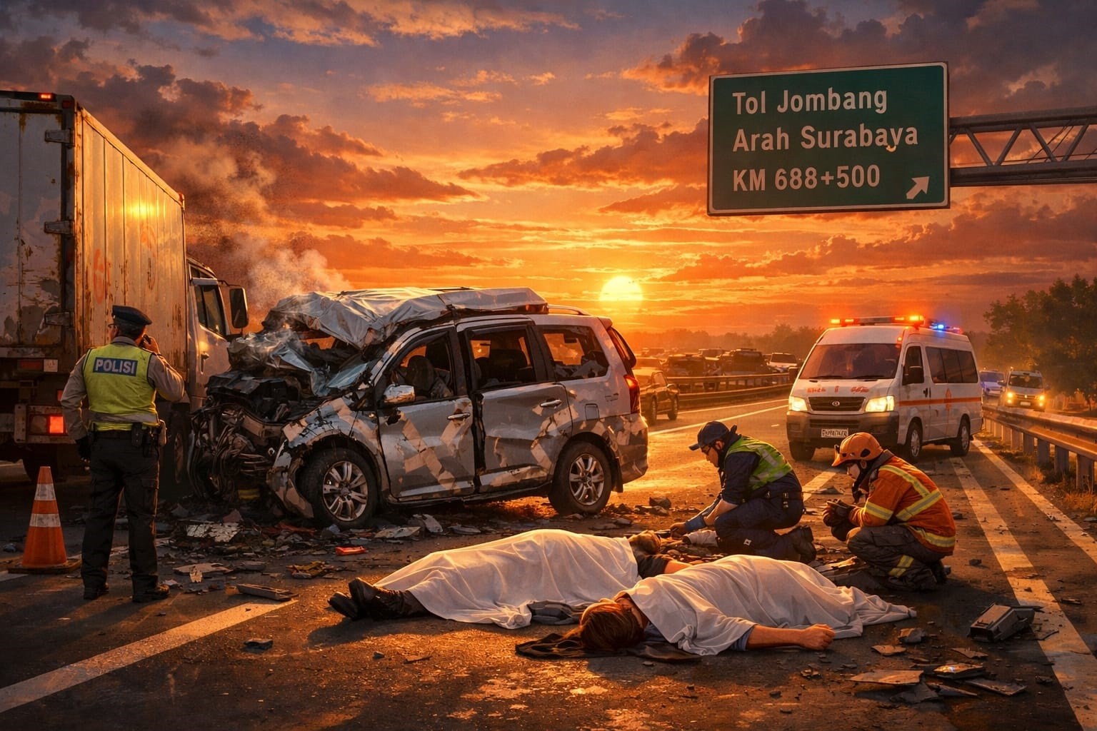 Diduga Sopir Mengantuk, Kecelakaan Maut Terjadi di Tol Jombang, Dua Penumpang Tewas