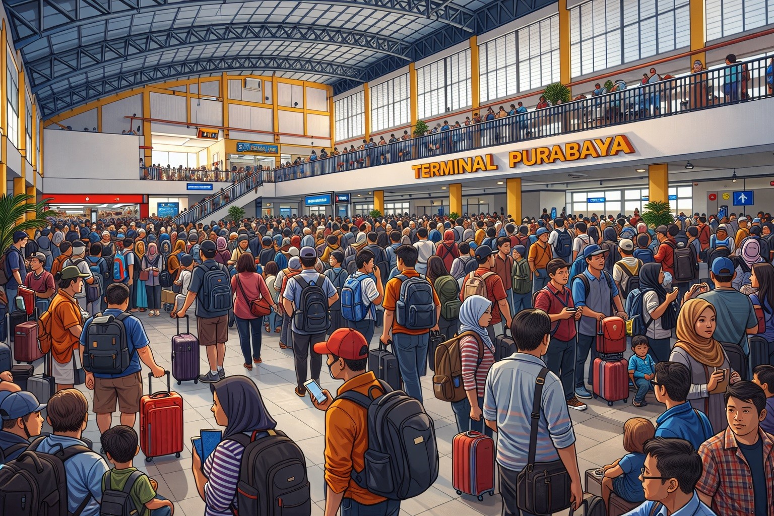 Terminal Purabaya Dipadati Arus Balik Nataru, Puluhan Ribu Penumpang Kembali ke Surabaya